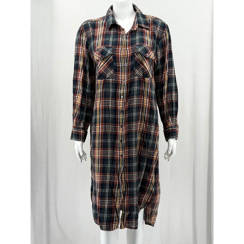 Natural Life Dress Women Medium Orange Plaid Button Up Midi Sheer Autumn Country